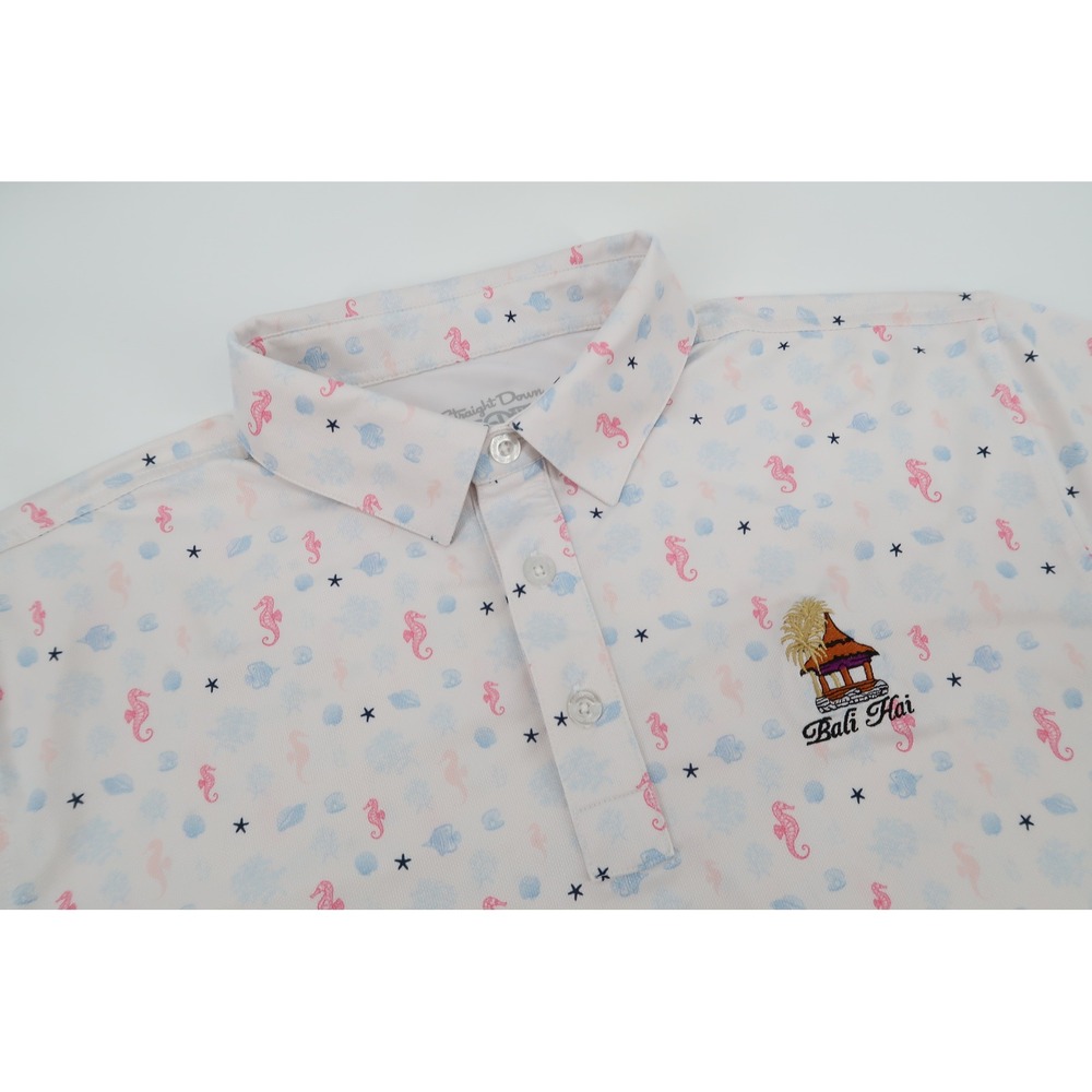 Straight Down Polo Shirt Mens Large Bali Hai Seahorse Performance Golf Print